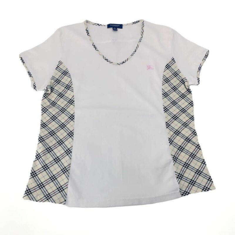 美品 BURBERRY LONDON バーバリー Tシャツ 刺繍ロゴ チェック柄 ホワイト レディース