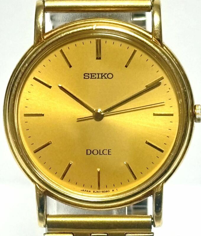 SEIKO セイコー DOLCE ドルチェ メンズ 腕時計 18KT刻印 K18 18金 クォーツ 8J41-6060 ゴールド文字盤 稼動品