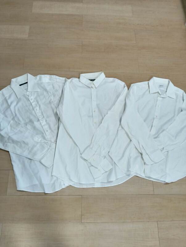 GUCCI ARMANI D&G 3つまとめて 長袖 シャツ ホワイト 白 カッターシャツ 羽織り メンズ L XL 古着 服 ブランド グッチ アルマーニ ドルガバ