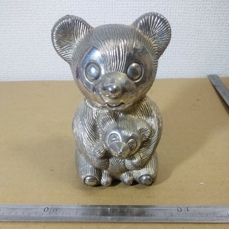 テディベア クマ 金属製 貯金箱 高さ約12㎝ 未チェック 詳細不明 ジャンク扱い GODINGER SILVER？ ゴディンガー？