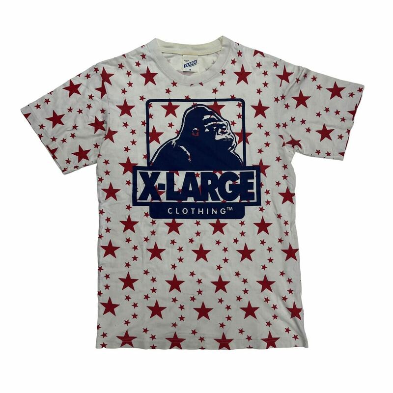 X-LARGE エクストララージ 半袖Tシャツ ストリート ロゴプリント 星柄 ホワイト×レッド×ネイビー M