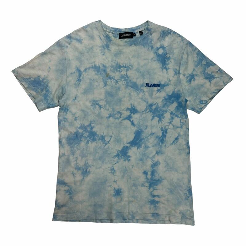 X-LARGE エクストララージ 半袖Tシャツ 総柄 ロゴ刺繍 ストリート バックプリント ブルー×ホワイト M