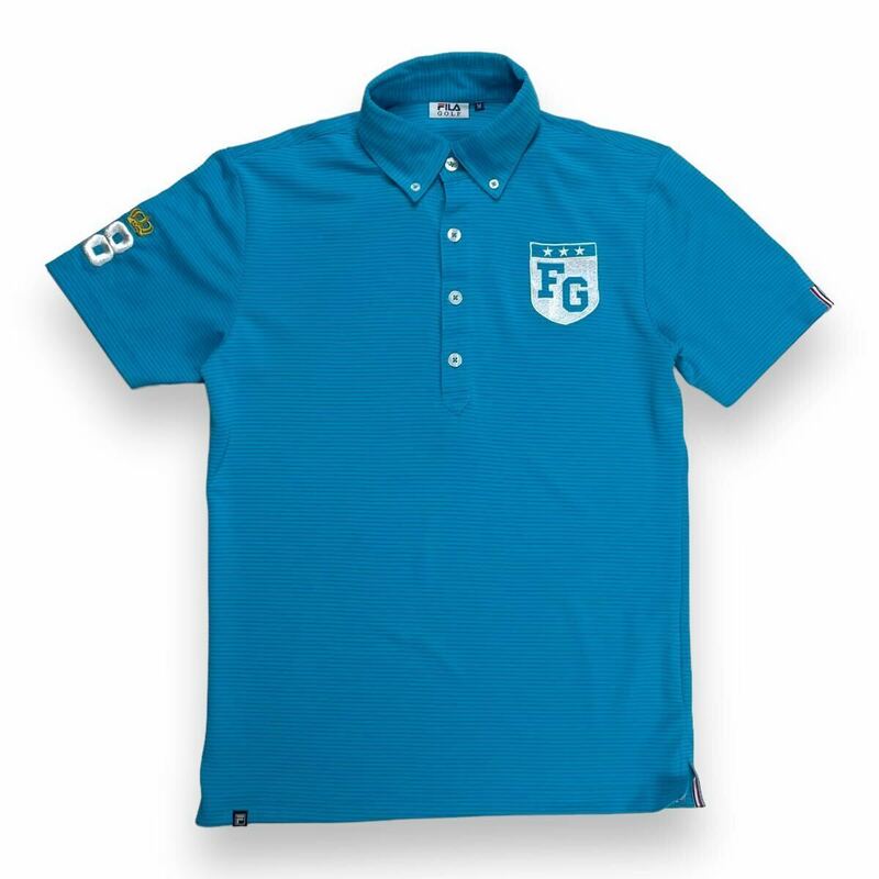 FILA GOLF フィラゴルフ 半袖ポロシャツ ゴルフウェア ロゴ刺繍 ブルー×ホワイトM