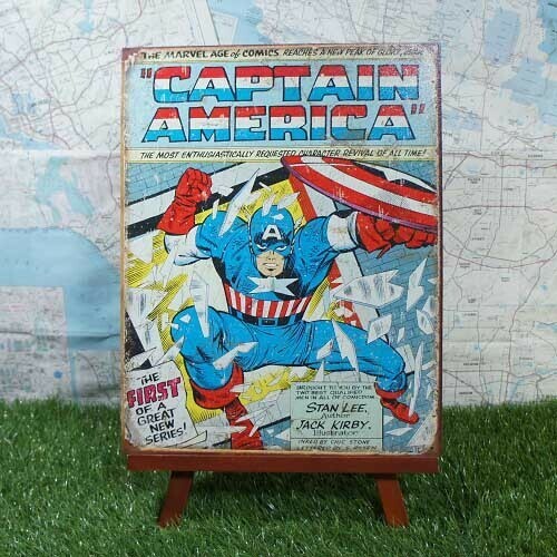 新品★インテリア雑貨★【ブリキ看板】Captain America／キャプテン・アメリカ　マーベル・コミック