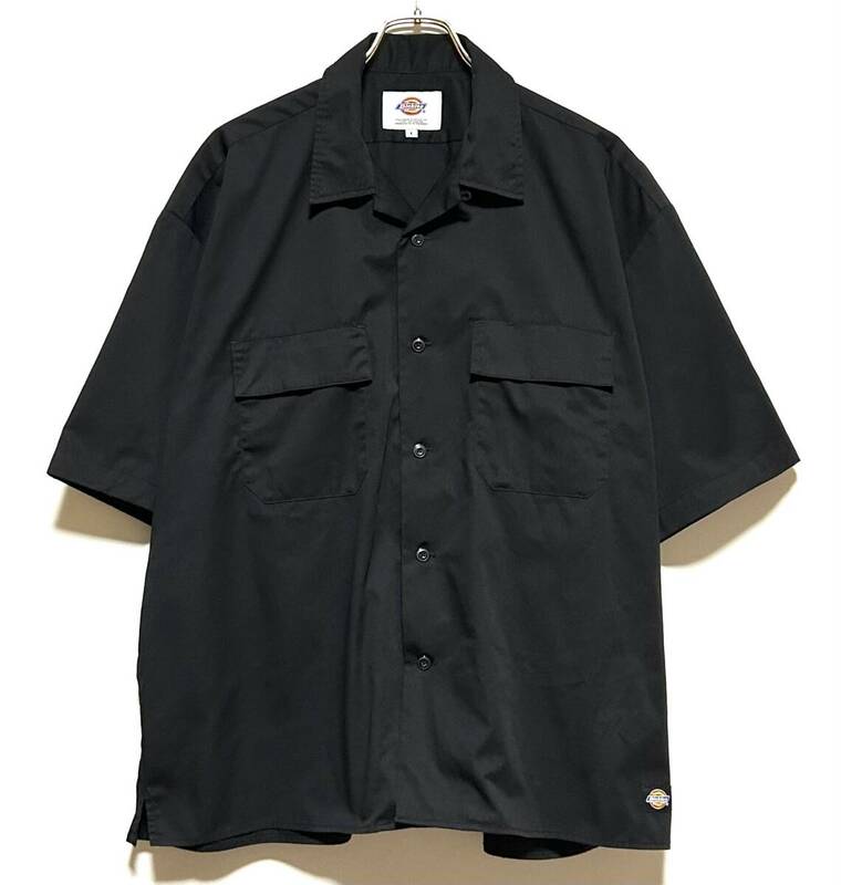 【美品】Dickies SHORT SLEEVE WORK SHIRT（L）黒 ディッキーズ ワーク オープン シャツ 半袖