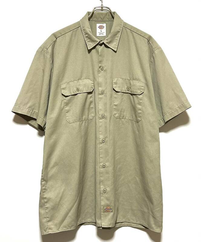 Dickies SHORT SLEEVE WORK SHIRT（L）ベージュ ディッキーズ ワーク オープン シャツ 半袖