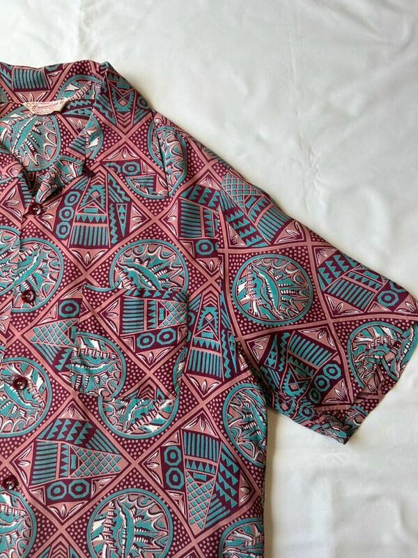 50s 60s Hawaiian S/S vintage Rayon shirts open collar ヴィンテージ レーヨン シャツ 総柄 アロハシャツ アメリカ製 オープンカラー 