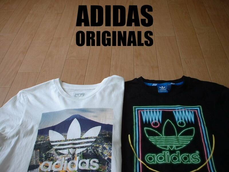 即戦力2着セットADIDAS ORIGINALSグラフィックプリントTシャツM白ホワイト黒ブラック正規アディダスオリジナルストレフォイルクルーネック