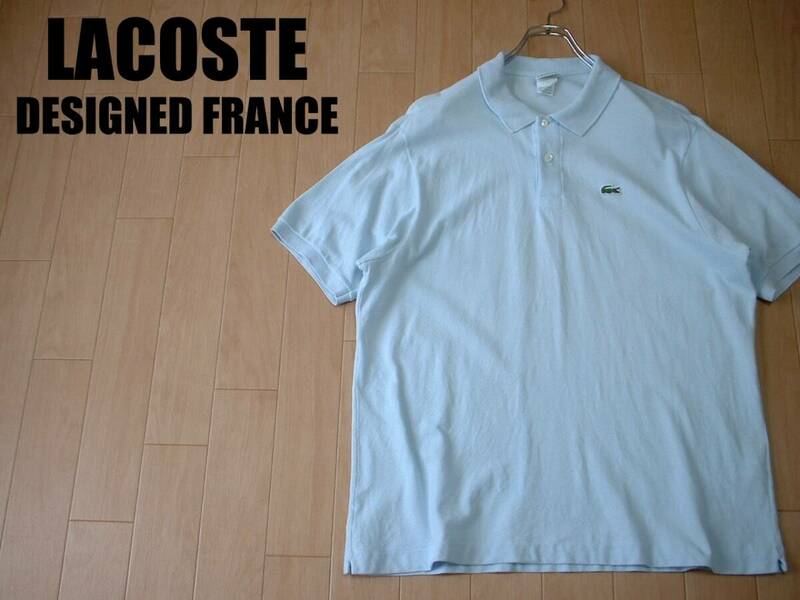 FRENCH LACOSTEワンポイント鹿の子ポロシャツ7サックス正規フレンチラコステ水色ライトブルーDESIGNED IN FRANCE MADE IN EL SALVADOR