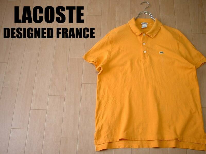 FRENCH LACOSTEワンポイント鹿の子ポロシャツ6橙オレンジ正規フレンチラコステ山吹色POLO DESIGNED IN FRANCE MADE IN PERU