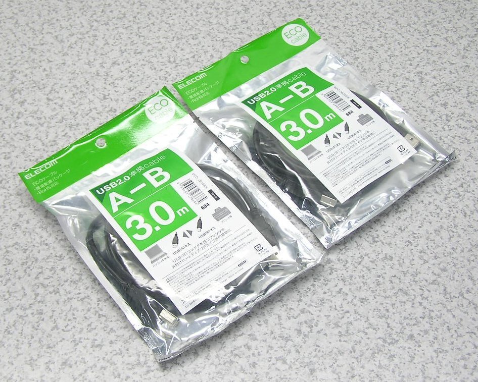 ■5セット入荷 ELECOM/エレコム U2C-JB30BK 【新品2本セット】 エコUSB2.0ケーブル A-Bタイプ 3m/ブラック 送料一律430円