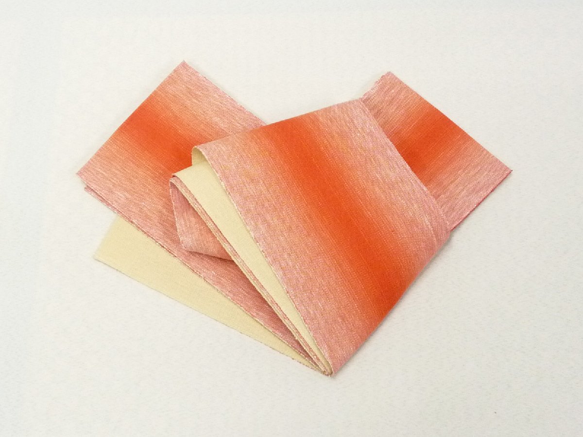 まゆの四季/日本製/新品/長尺/細帯/半幅帯/本麻-JKジュンココシノ麻ぼかし-朱赤RE