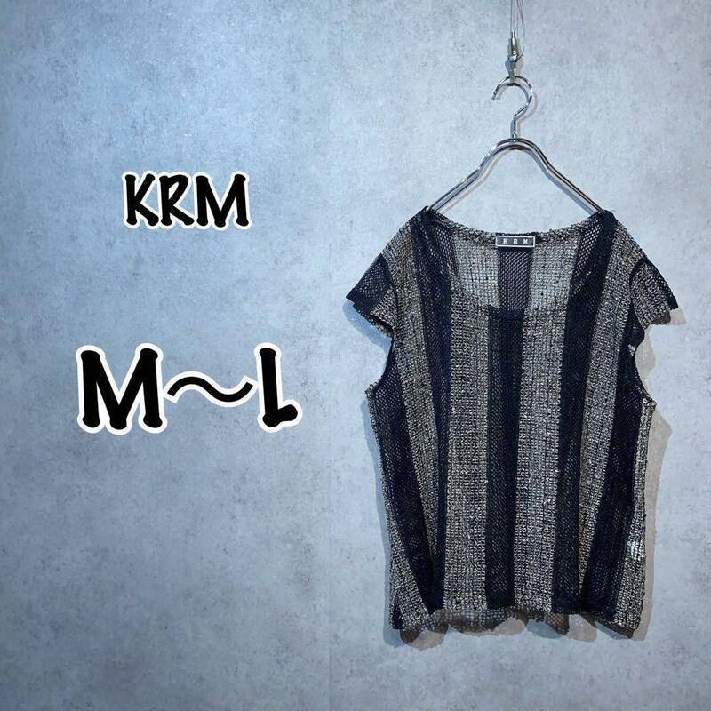 【KRM】(ML)透かし編みプルオーバー＊ストライプ柄＊スパンコール＊上品