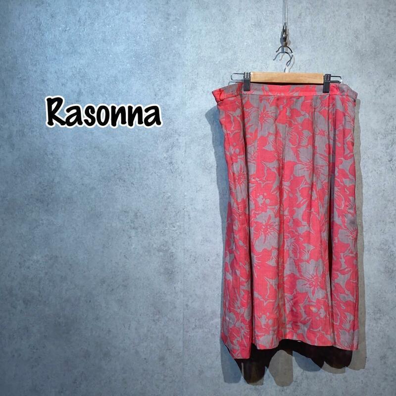 【Rasonna】ロザンナ（one）ひざ丈フレアスカート＊花柄＊ペチコート付