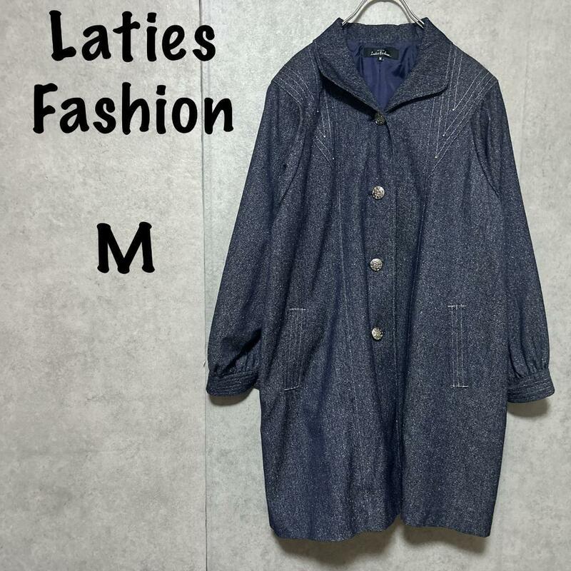 Laties Fashionn0（M）ウール混コート＊ラグラン袖＊ゆったり＊紺