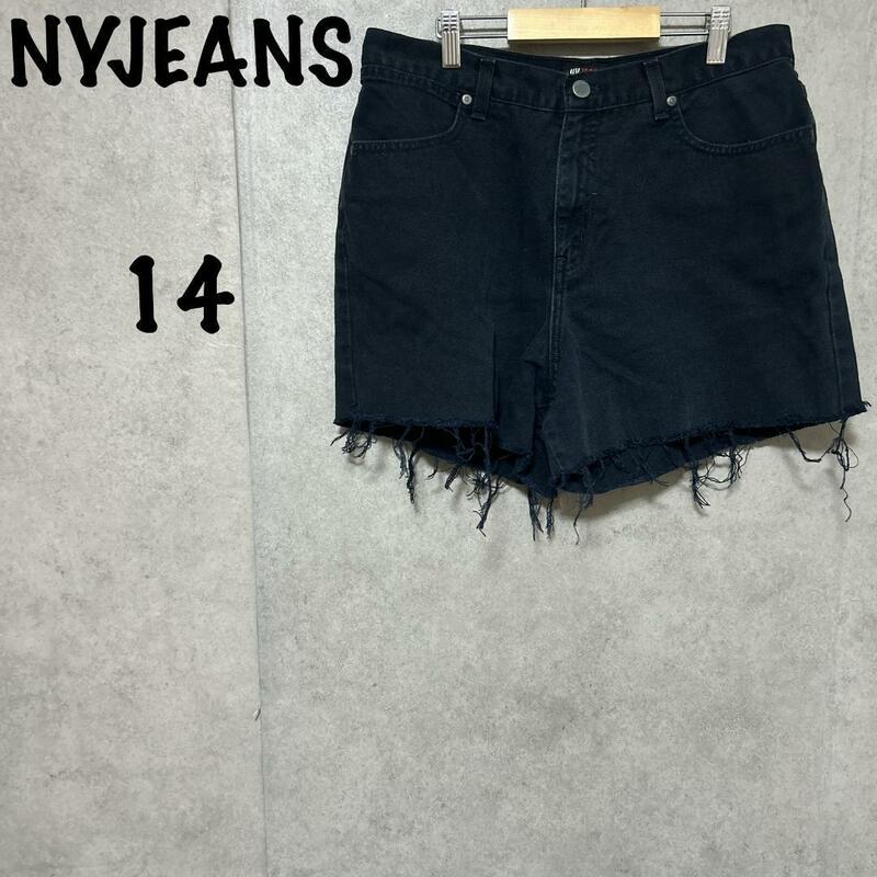 NYJEANS（14）ショートパンツ＊ブラックデニム＊ダメージ加工＊カジュアル