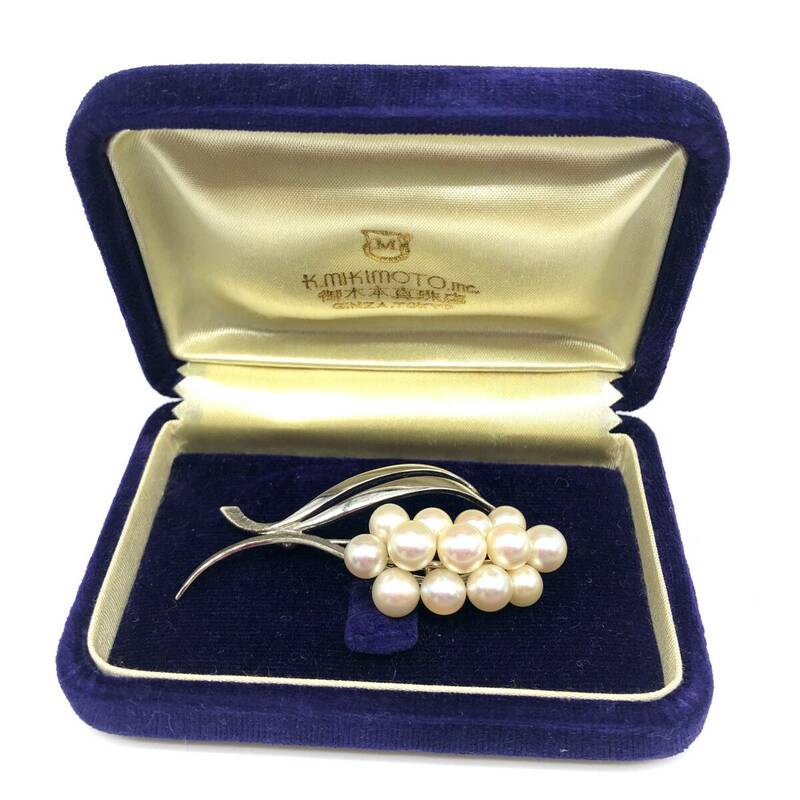 【長期保管品】MIKIMOTO ミキモト パールブローチ M刻印 S刻印 13珠 シルバー 珠：5.3～6.7ｍｍ 8.8ｇ 箱付き（管15352）