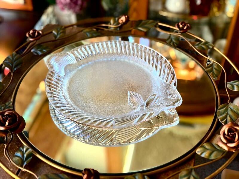【未使用】 カレイ 皿 盛り皿 ガラス 曽我ガラス 魚 プレート ガラス皿