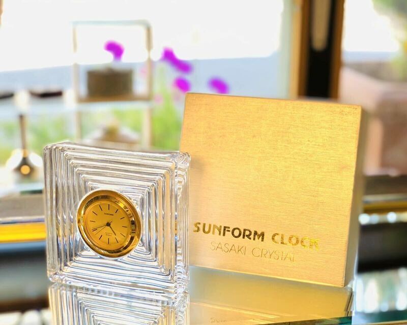 【訳あり】クリスタル 時計 置き時計 ガラス製 置物 クロック ゴールドリング ササキクリスタル ディスプレイ