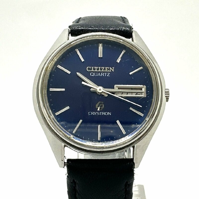 1円スタート 稼働品 CITIZEN シチズン CRYSTRON クリストロン 4-860519 クォーツ ブルー文字盤 デイデイト メンズ 腕時計