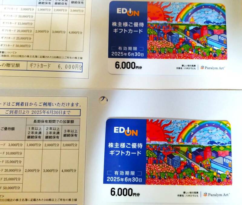 ★エディオン EDION 株主優待 ギフトカード 12000円分 (6000円×2枚) 有効期限 2025年6月30日迄