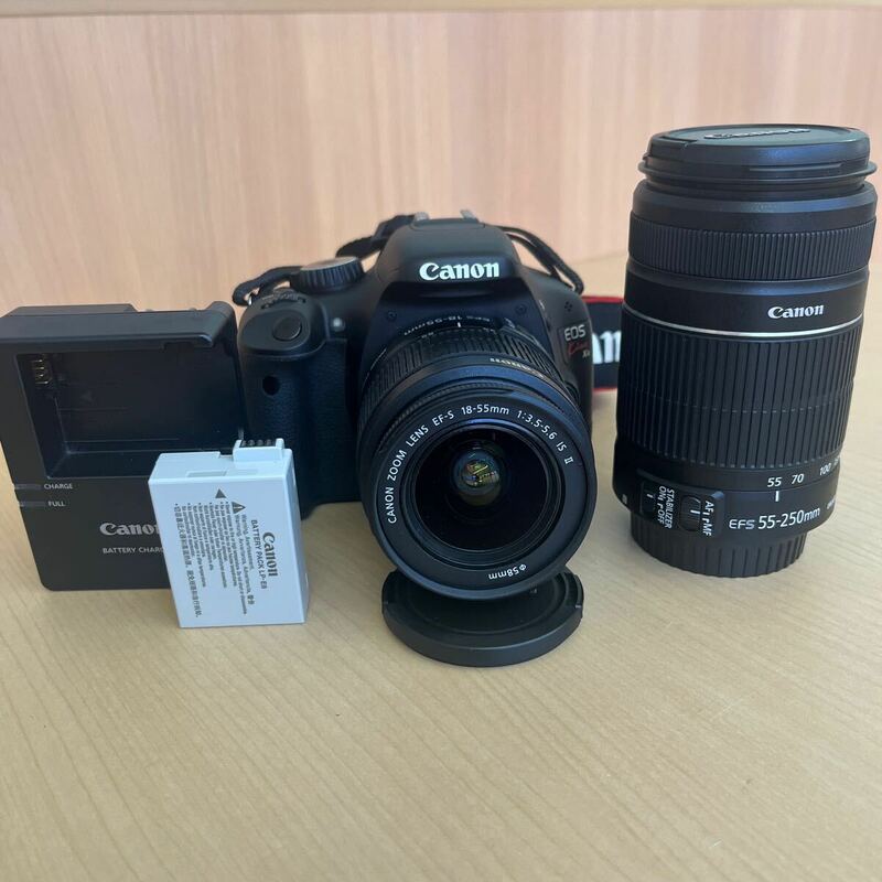 《実用品》Canon キャノン EOS Kiss X4 デジタルカメラ EFS18-55mm 交換レンズ55-250mm バッテリー・チャージャー 付き