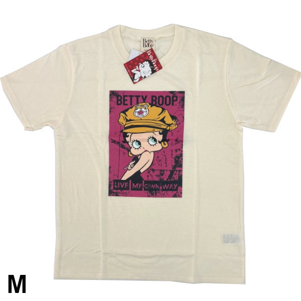 即決新品 ベティ 半袖Tシャツ 男女兼用 メンズサイズ M アイボリー B柄 Betty Boop 送料無料