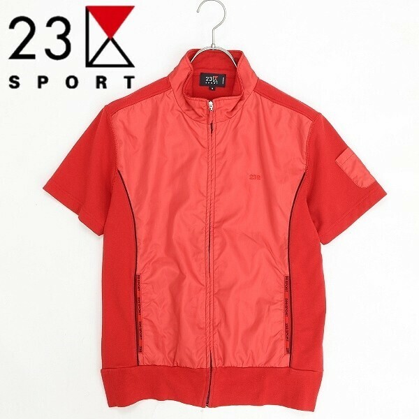 ◆23区 SPORT ロゴ刺繍 ミニ裏毛 スウェット 異素材 切替 半袖 ジップ ジャケット 赤 レッド 2