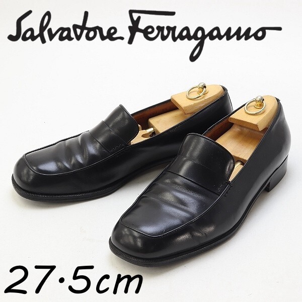◆Salvatore Ferragamo サルヴァトーレ フェラガモ レザー スクエアトゥ ビジネス シューズ ローファー 黒 ブラック 9 1/2