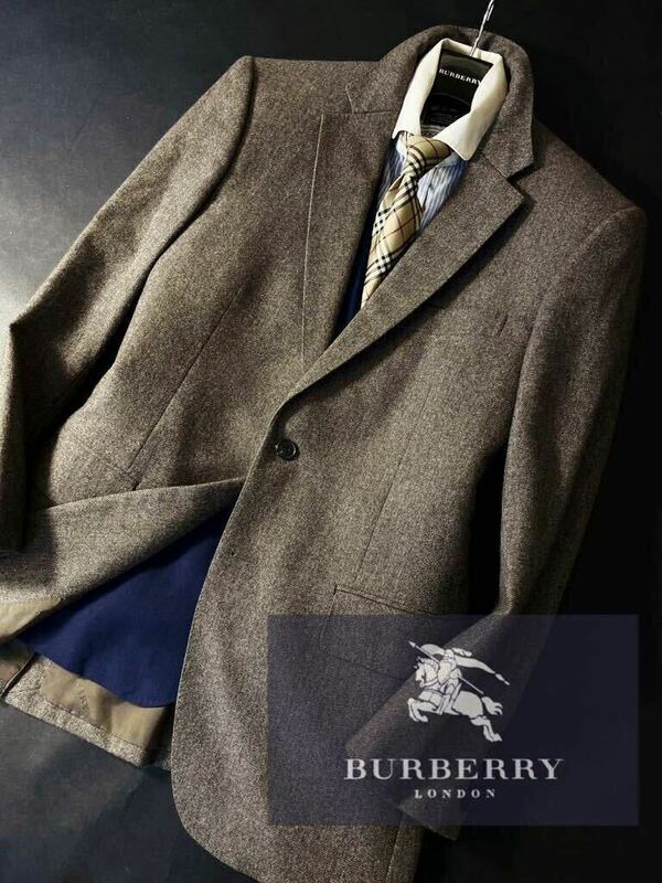 d4【純正ハンガー付き】定価14万 カシミヤ100%超美品●BURBERRY LONDON●ツイード●高級ジャケットコート●メンズ バーバリー　コート　