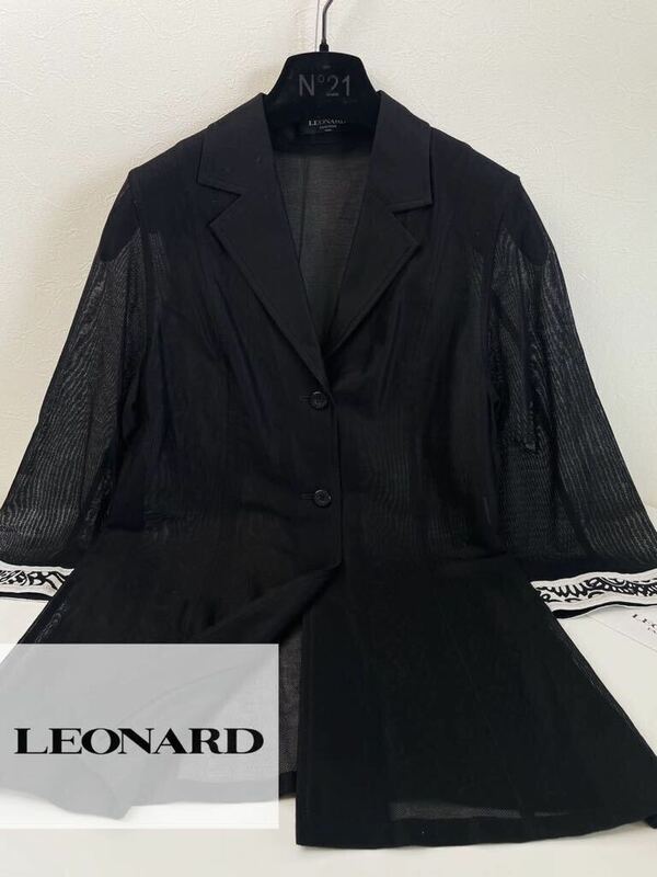 d20 レースを纏う◎極美品●LEONARD ●華やかなシルエット〜高級サマージャケット　レオナール レディース 日本製 コットン100%