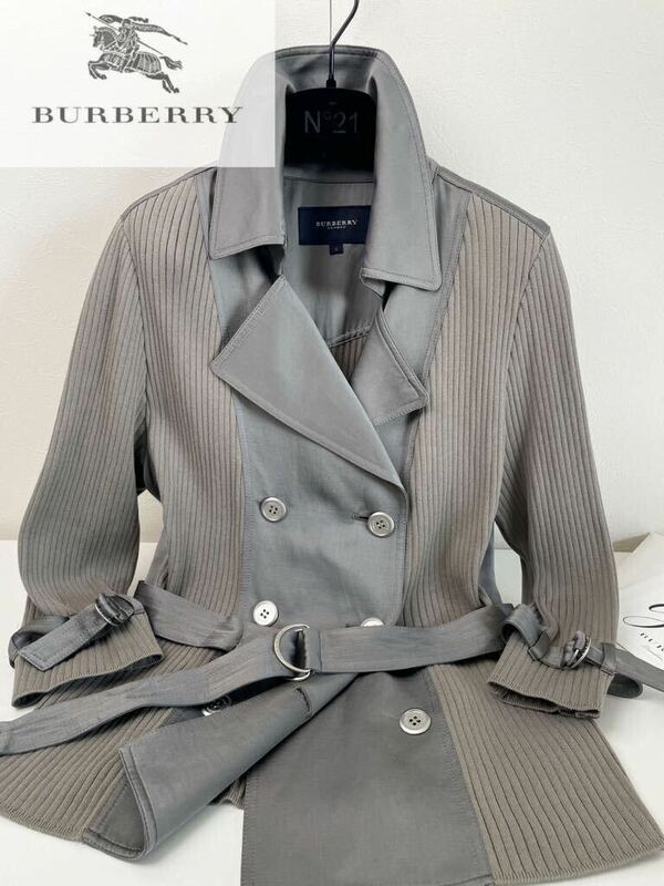 d25 サマーコーデ◎参考価格14万●BURBERRY LONDON●リネン仕様〜薄手ニットトレンチ　バーバリーブラウス　レディース サイズ5.L.XL 