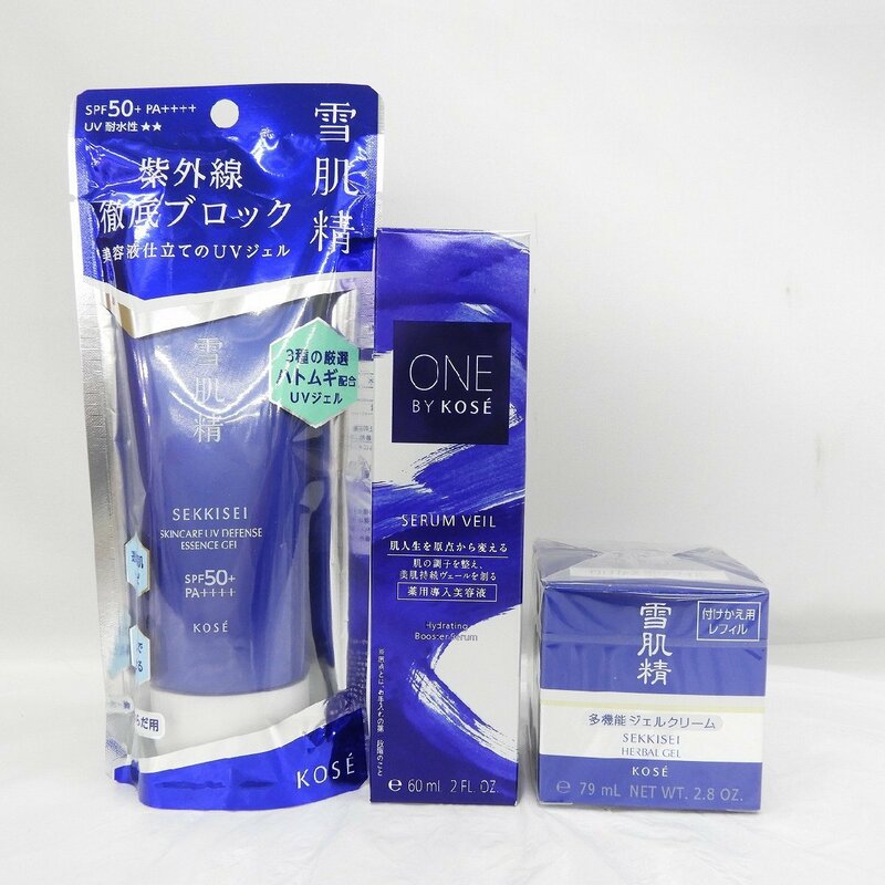 1円～【未使用品】KOSE コーセー 薬用 雪肌精 美容ジェルクリーム 80g/日焼け止めジェル 90g/美容液 60ml 3点セット 107204 06/14-H 0617