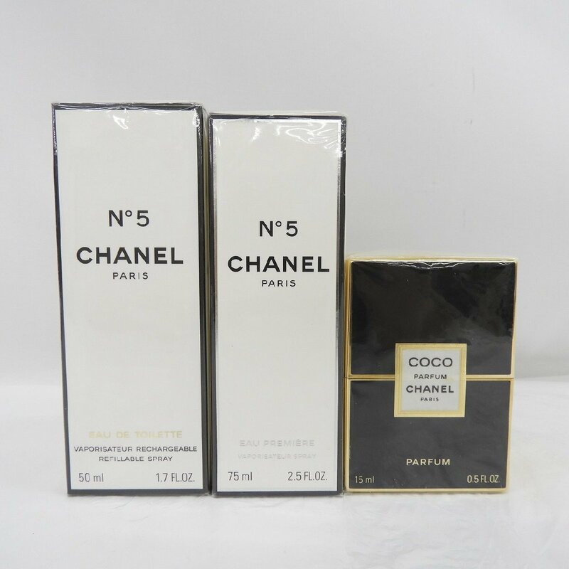 1円～【未使用品】シャネル No5 オーデトワレ 50ml+オープルミエール75ml+CoCo パルファム 15ml 3本セット 製造2016-2017年 11596875 0617