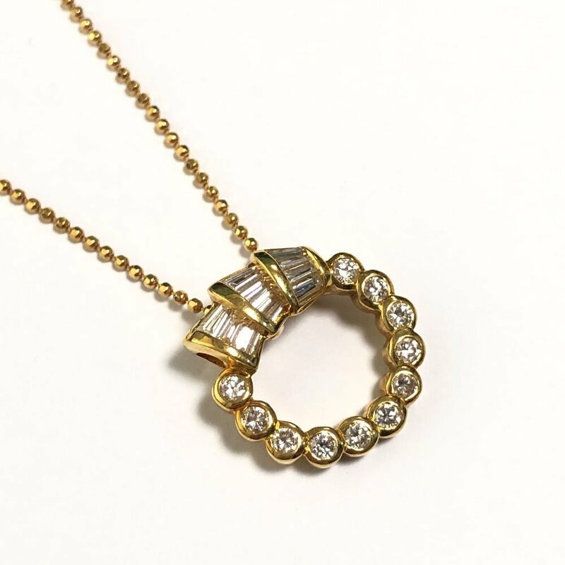 K18　ダイヤモンド　0.33ct　0.45ct　イエローゴールド　ネックレス　ペンダント　K18YG　41㎝