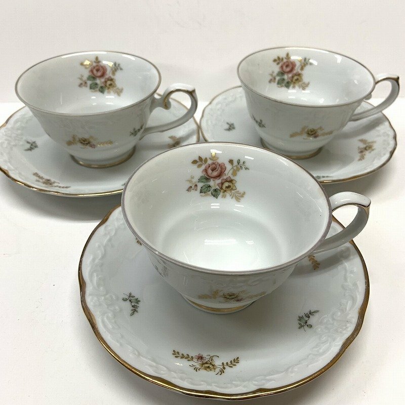 【長期保管品】Noritake　ノリタケ　ローズガーデン　カップ&ソーサー3客セット　レトロ【送料お届け地域別】