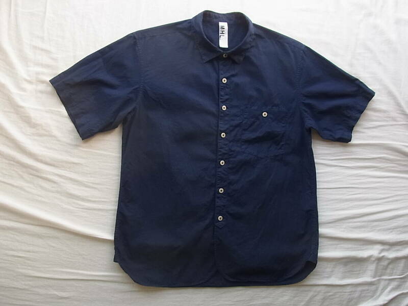 M H L, マーガレットハウエル　コットンリネン　ワイドシルエット　シャツ　サイズ L 日本製　インディゴの様なネイビー