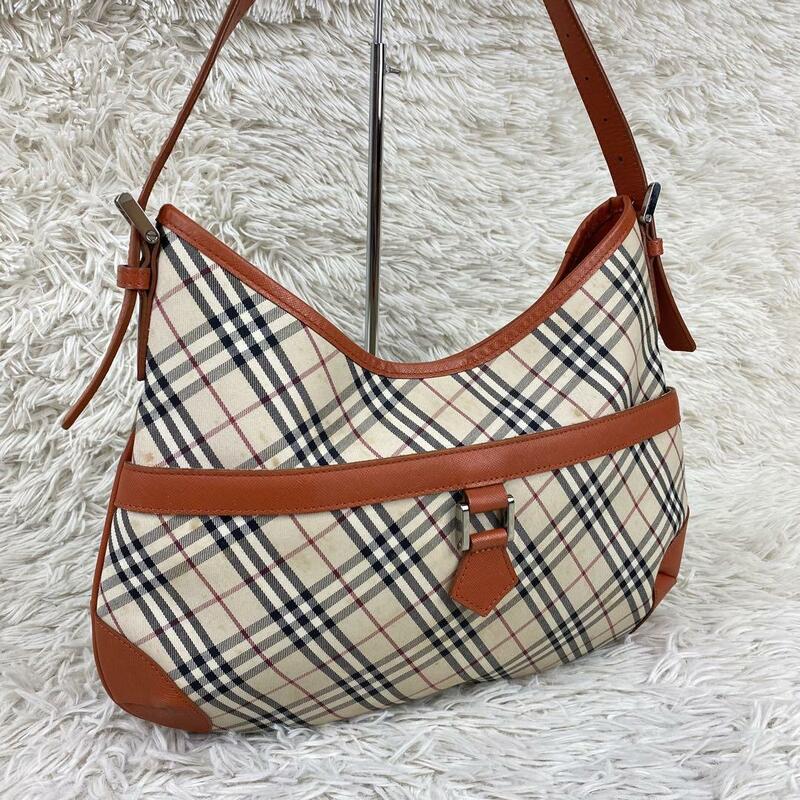 1円〜【希少】Burberry バーバリー ワンショルダーバッグ ハンドバッグ ノバチェック 金具 レザー 肩掛け可能