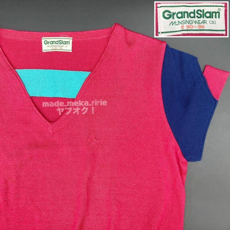 YZ668)古着 GRAND SLAM MUNSING WEAR 半袖ニット 現状品/マンシングウェア グランドスラム 80s 90s 80年代 90年代 ビンテージ サマーニット