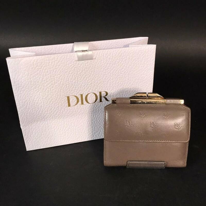 ER0411-42-3 Christian Dior クリスチャンディオール ディオール 二つ折り財布 がま口 財布 小銭入れ 札入れ レザー ウォレット 60サイズ