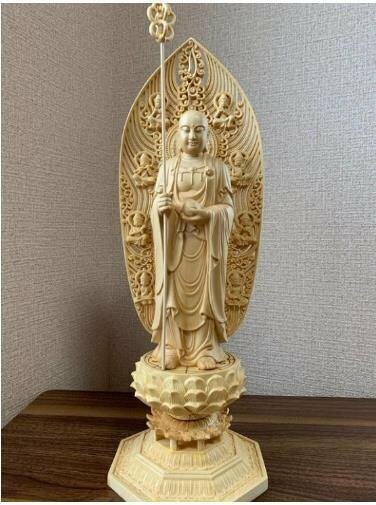 極上品★仏像　彫刻 木彫　地蔵菩薩像　檜木 高43cm