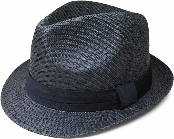 ペーパー中折れ 麦わら帽子 男女兼用 UVケア サイズ調整可能 フリーサイズ　黒