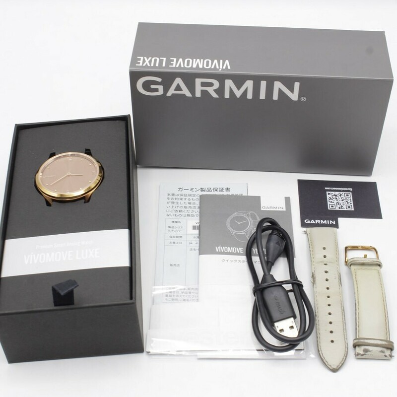 GARMIN vivomove Luxe Leather 010-02241-71 Light Sand/18K Rose Gold PVD スマートウォッチ ガーミン 本体