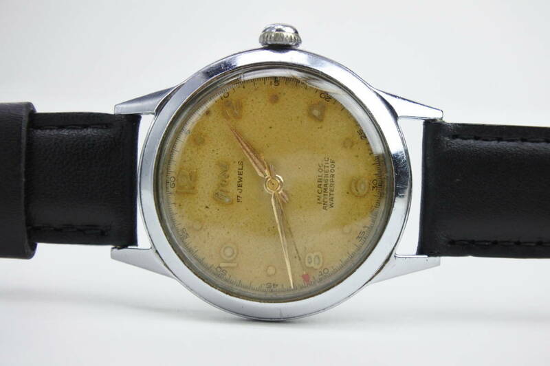 ☆アンティーク　スイス製　１９４０～５０年代　ONSA　手巻き紳士腕時計　赤秒針　ベルト社外新品　お洒落稀少アンティーク品