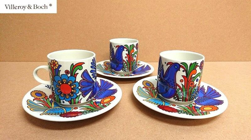 N-99 VILLEROY&BOCH ビレロイボッホ アカプルコ カップ&ソーサー エキゾチック 花 3点セット Acapulco exotic flower cup saucer Germany