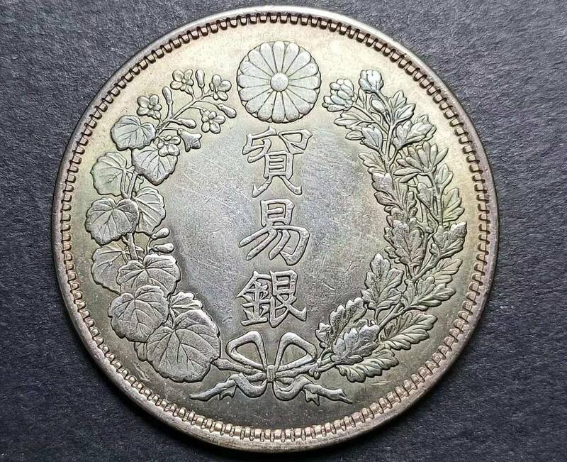 骨董品 １円スタート　　極美品 日本硬貨 貿易銀 大日本明治七年 旭日 比重：10.178 銀幣保証