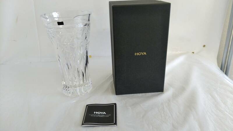 未使用 HOYA CRYSTAL 花瓶 花器 花入 花生 フラワーベース クリスタルガラス 日本製 もみじ?