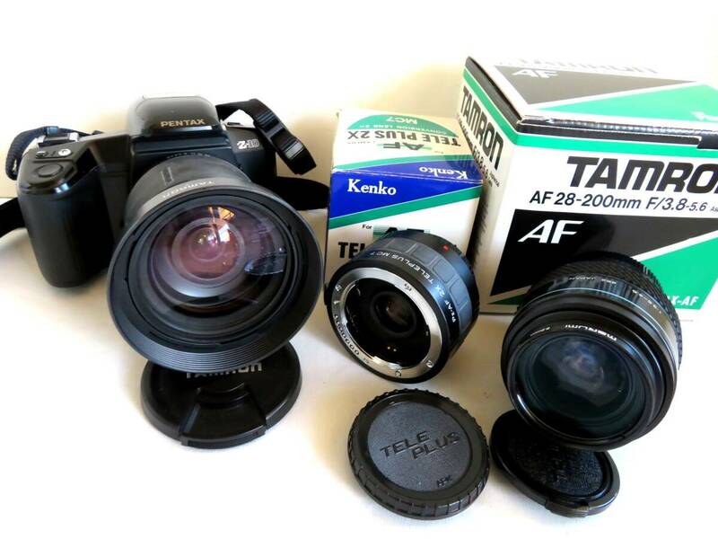 ●【ト足】PENTAX Z-10 一眼レフカメラ レンズ まとめ売り　セット TAMRON AF 28-200㎜ 3.8-5.6 Kenko MC7 TELE PLUS 2X CE829ZZG13