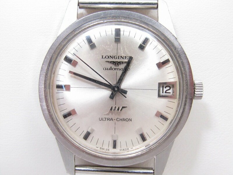 1円スタート 稼働品 LONGINES ロンジン ULTRA-CHRON ウルトラクロン メンズ腕時計 デイト オートマチック シルバー文字盤 裏蓋にネーム有