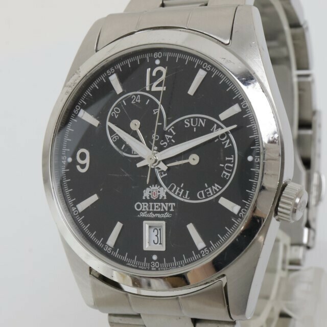 2406-515 オリエント オートマチック 腕時計 ORIENT ET02-C1-C 下日付 デイデイト 24時間針 黒文字盤 純正ブレス